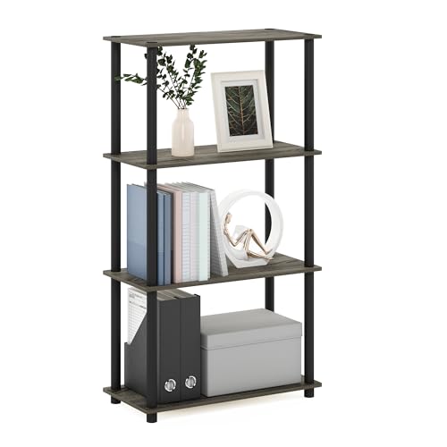Furinno (99557GYW/BK) Turn-N-Tube 4-Tier Multipurpose Shelf Display Rack - French Oak Grey/Black - color: French Oak/Black, size: 4-Tier Round Tube