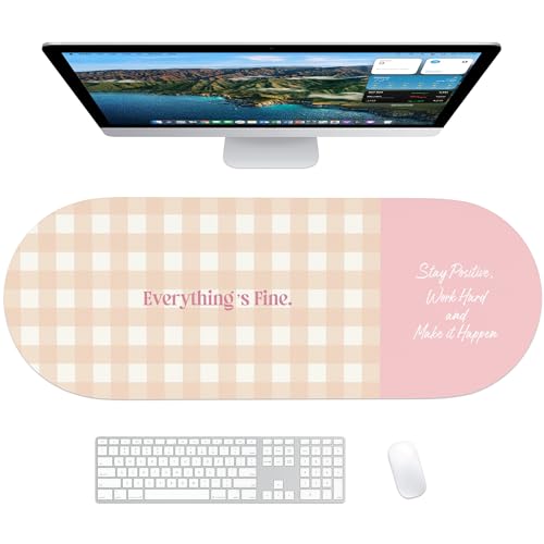 Checkered Pattern Desk Pad Protector, 35.5 x 13'' Aesthetic Mouse Mat for Desktop, Waterproof PU Leathe Non-Slip Desk Writing Pad for Office and Home, Orange and Pink - color: Orange and Pink