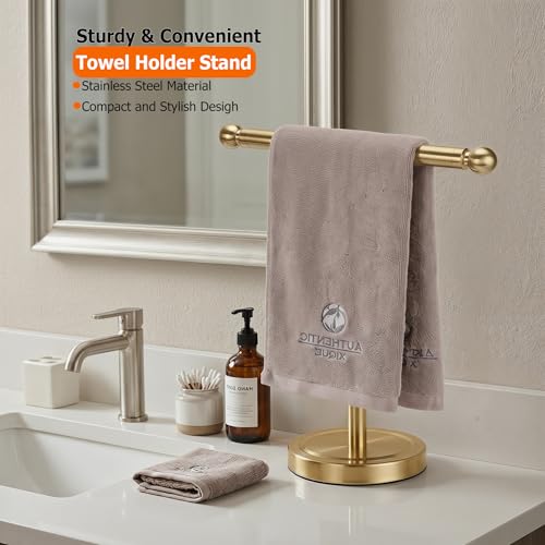 Hand Towel Holder, T-Shape Hand Towel Stand for Bathroom, Hand Towel Rack Bar Standing for Vanity Kitchen Countertop (Gold, Stainless Steel) - color: Gold