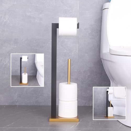 GERZWY Free Standing Toilet Paper Holder, SUS 304 Stainless Steel Toilet Paper Stand with Reserve (Black & Gold) DZY004-BD - color: Black & Gold
