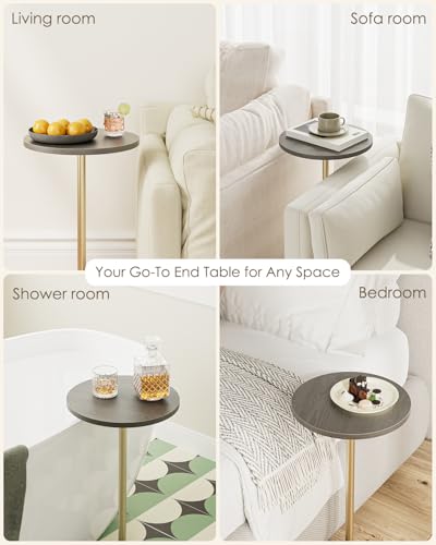 Masupu Drink Table, Round Side Table for Small Spaces, Pedestal Side Table, Small End Table with Metal Base, for Living Room, Bedroom, Bathroom, Grey - color: 06.grey