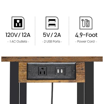 TUTOTAK Printer Stand, 2 Tier Rolling Printer Cart with Charging Station | Small Under Desk Printer Table with Wheels for Small Space, Office, Home, Brown PS01BB001P - color: Brown, size: 2 tier(18.9 x 11.8 x 15.4inchs)