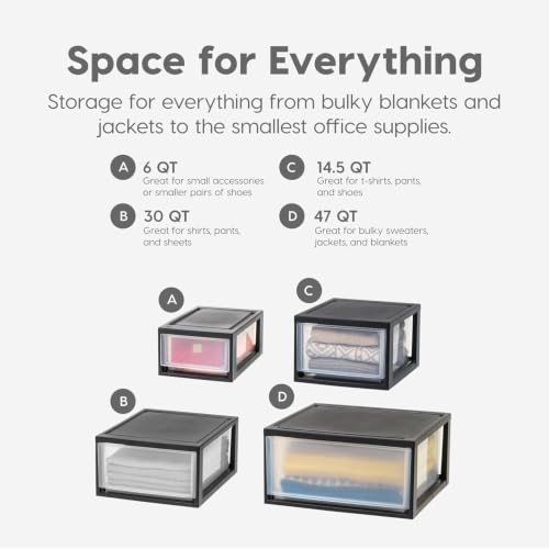 IRIS USA 14.5 Qt. Plastic Drawer Storage Organizer Stacking Drawers, 3-Pack, Stackable Unit with Sliding Drawer for Clothes Bedroom Kitchen Under Sink Pantry Craft Room Bathroom Dorm Office, Black - size: 14 Qt - 3 Pack