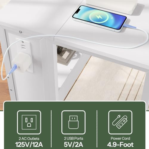 CHOEZON Folding Desk with Power Outlets, 31.5" Rolling Computer Table with Wheels, Portable Office Desk with Storage Shelf for Small Spaces White TDN01UWB - color: White