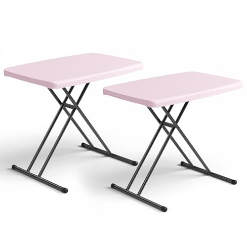 Folding Table- Small Desk Adjustable Height TV Tray for Laptop, Couch, Camping - Heavy Duty Utility Foldable Table for Small Spaces, No Assembly Required, Granite (Pink, 30in-2pack) - color: Pink, size: 30in-2pack