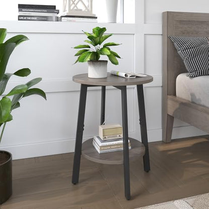 sthmec Side Table, Small Round End Table with Storage Shelf for Small Space, 2-Tier Bedside Table Sofa Couch Table, Round Accent Table Nighstands for Living Room, Bedroom, Grey - color: Grey