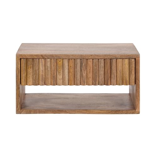 Kate and Laurel Reid Ribbed Wooden Tiered Floating Side Table, 18 x 10 x 9, Natural Wood, Modern Rectangular Mango Wood Floating Nightstand with Drawer for Bedroom Storage or Living Room End Table - color: Natural
