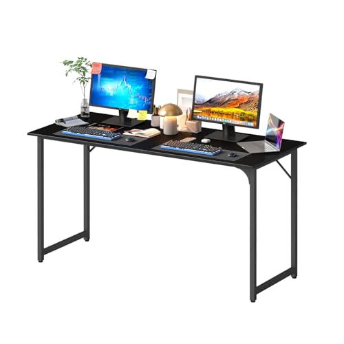 PayLessHere | 55 Inch Computer Desk | Black | Office Desk with Metal Frame, Adjustable Feet | Water-Resistant, Scratchproof Surface | Sturdy Writing Table for Home Office or Study | Pack of 1 - color: Black, size: 55 Inch
