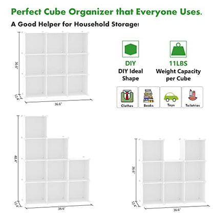 C&AHOME Cube Storage Organizer, 9-Cube Bookcase, Closet Cabinet Milky | DIY Stackable Bookshelf, Plastic Modular Shelving Units Ideal for Home, Office, Kids Room, 36.6" L x 12.4" W x 48.4" H - color: Milky