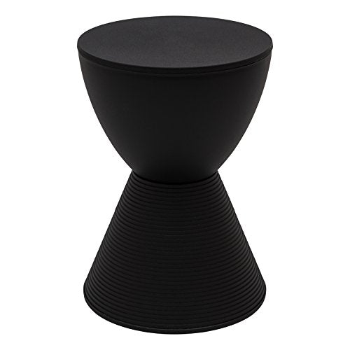 LeisureMod Black Side Table – Modern Hourglass Drum End Table with Storage, Removable Lid – Compact Accent Table for Indoor & Outdoor Use - color: Black