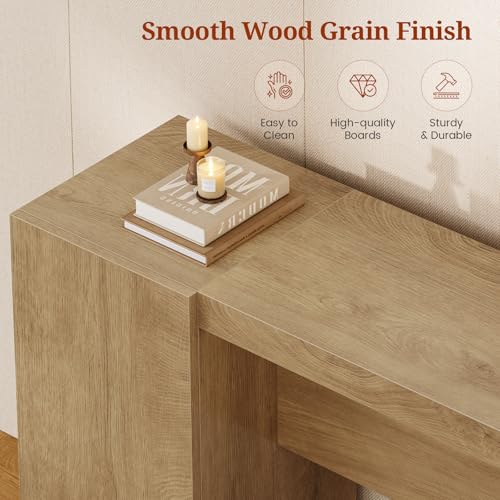 70.9-Inch Extra Long Console Table with 2 Storage Cabinet, Wood Sofa Table Behind Couch, Accent Entryway Table with Double Base for Living Room Hallway Foyer Entrance (Natural Oak)