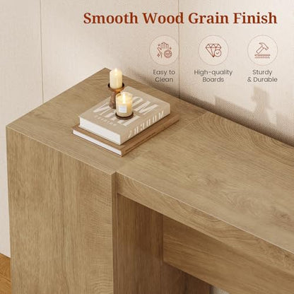70.9-Inch Extra Long Console Table with 2 Storage Cabinet, Wood Sofa Table Behind Couch, Accent Entryway Table with Double Base for Living Room Hallway Foyer Entrance (Natural Oak)