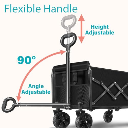 Wagons Carts Foldable,Folding Wagon Cart, Collapsible Utility Wagon with Adjustable Handle, Portable Grocery and Shopping Wagon for Apartment, Park, Sports, Picnic and Daily Use - size: 260LB