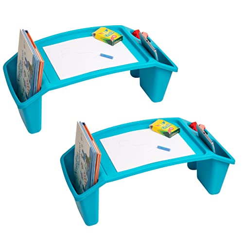 Mind Reader Kids Lap Desk, Portable Activity Tray with Side Storage, Stackable Plastic Desk for Drawing, Snacks, Study, Set of 2, Blue - color: Blue