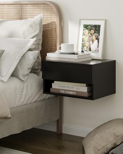Floating Nightstand, Small Modern Floating Nightstand with Drawer, Floating Shelves for Bedroom, Bathroom (Black) - color: Black