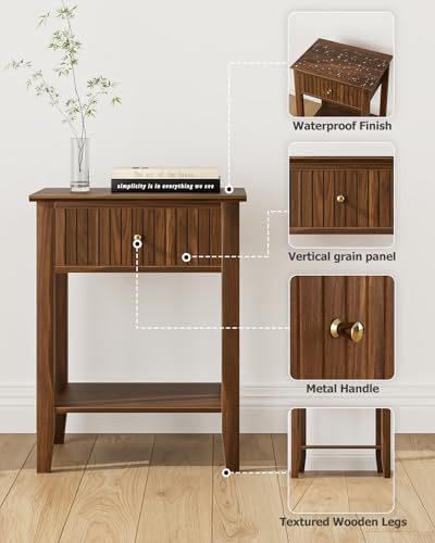 Fluted Nightstand, Farmhouse Night Stand with 1 Drawers, Mid Century Modern Side Accent Table,Bedside End Table for Bedroom, Living Room, Brown - color: Walnut Brown, size: 1 Drawer
