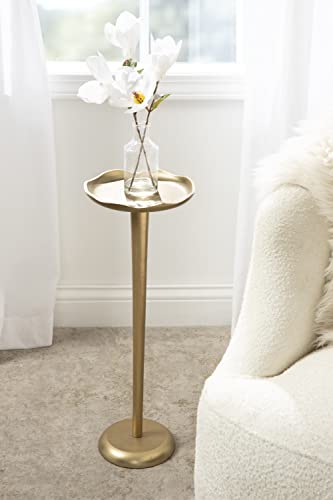 Kate and Laurel Alessia Modern Decorative Metal Drink Table; 8 x 8 x 22; Gold; Stunning Cast Aluminum Pedestal Plant Stand with Rough Texture and Deckled Edge - color: Gold