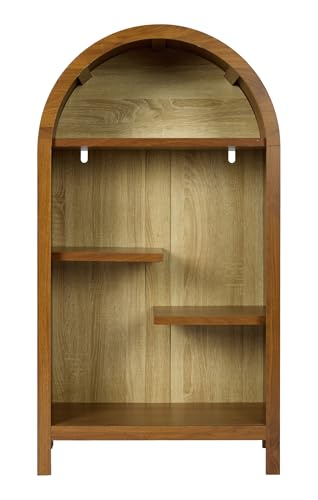 43.3" Tall Freestanding Arched Wooden Bookshelf with 4-Tier Shelf, Modern Asymmetrical Open Shelf Display Curved Book Case, Entryway Accent Short Arched Bookcase for Office, Kitchen, Living Room - color: Asymmetrical Walnut 43.3"
