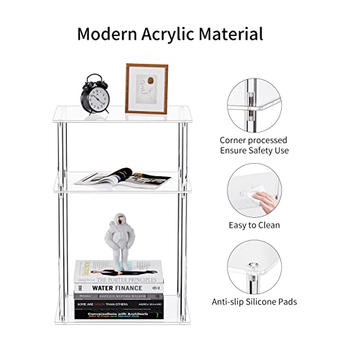 Clear Acrylic Side Table, 3-Tier End Table for Living Room, Small Bedside Tables Nightstand for Bedroom, Home Decor Accent Table, 15.7" L x 11.8" W x 23.6" H - size: 1-Pack