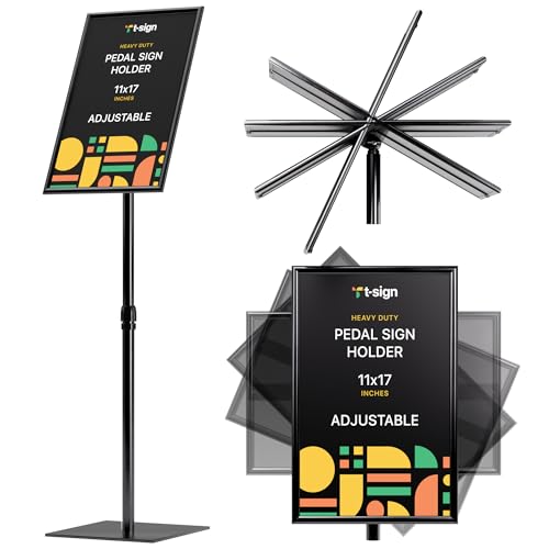 T-SIGN 31.5 to 48 Inch Pedestal Sign Holder - Adjustable Floor Sign Stand for 11x17 Displays, Heavy Duty Outdoor Sign Holder with Square Base for Restaurants, Retail, Trade Shows, and Events (Black) - size: 11 x 17 inches, Black