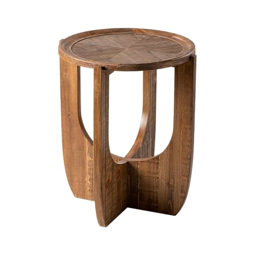 COZAYH Rustic Farmhouse Round End Table with Tray Top, Curved Legs, Brown | French Country Accent Side Table for Small Spaces, Family, Dinning or Living Room, Modern