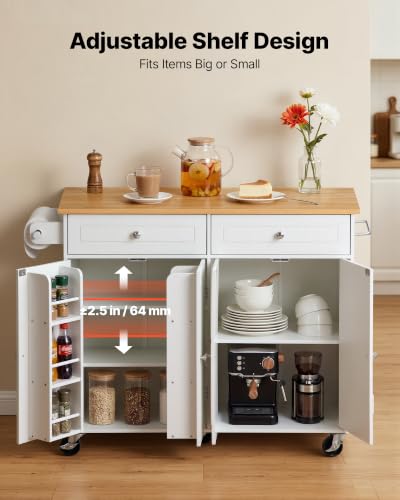VEVOR Kitchen Island Cart with Storage, 42.36 in Wide Island Table for Kitchen, with 2 Drawers, Storage Cabinet, Table for Home Dining Room, White - size: 42.36"W