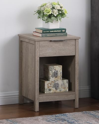 Nightstand with Drawer,3-Tier End Side Table with Storage Drawer and Shelf,Modern Bedside Night Stand for Bedroom, Living Room-Retro Rustic Grey - color: Rustic Grey, style: 1 Drawers