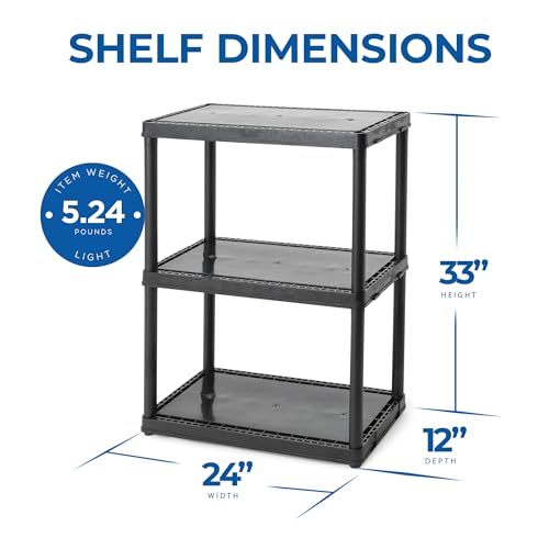 Gracious Living 33 Inch Heavy Duty 3-Shelf Light Duty Storage Shelf, Easy Assembly and Holds Up to 55 Pounds Per Shelf, Black - color: 3 Shelf - Black, size: 1 Pack