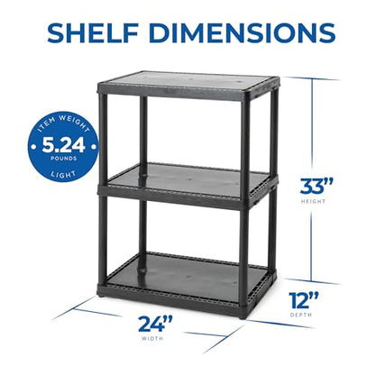 Gracious Living 33 Inch Heavy Duty 3-Shelf Light Duty Storage Shelf, Easy Assembly and Holds Up to 55 Pounds Per Shelf, Black - color: 3 Shelf - Black, size: 1 Pack