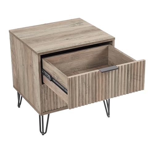 BROVAVE Sturdy Metal Legs Small Nightstand, Modern Nightstand with Textured Drawers, Storage Cabinet for Indoor use, Grey - color: Grey