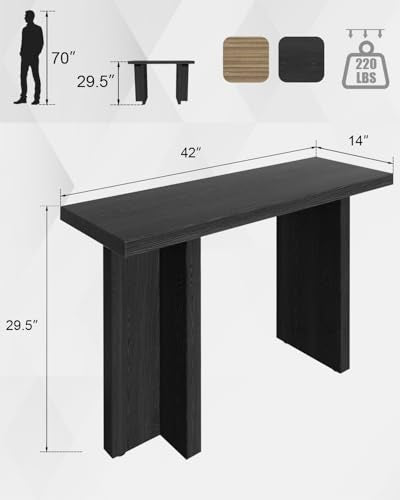 VINGLI 42" Entryway Table Wood, Console Table T-Legs for Living Room, Black - color: Black, size: 42"