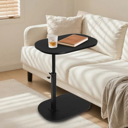 Side Table TV Tray for Couch,Height Adjustable 360° Swivel C Shaped End Table for Small Spaces,Bedside Bathroom Living Room (Black) - color: Black