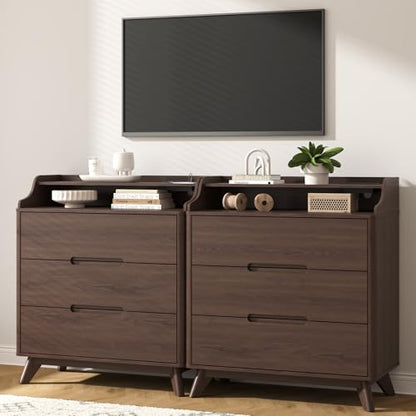 35" Large Night Stand with Charging Station, 3 Drawer Spacious Drawers | Top Open Shelves, Pre-Installed Slide, Wood Bedside Table, Modern End Table, Nightstand for Bedroom Sofa Couch,Brown - color: Brown, size: Large (3 drawer)