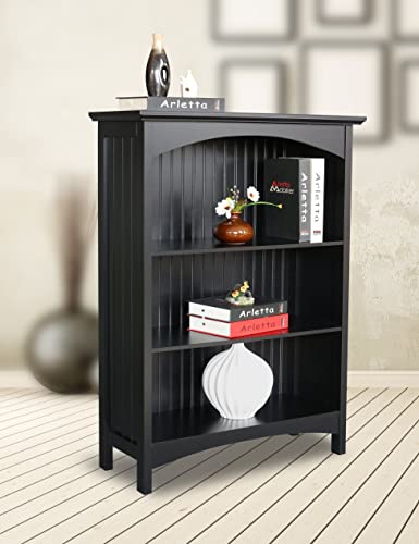 eHemco 3 Tier Bookcase with 2 Arched Supports, 40 Inches, Black - color: Black, size: 3 Tier