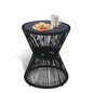SUNNYPARK Small Outdoor Side End Table Modern Hourglass Style 20" H | Tempered Glass Top, Hand-Woven Rope, Easy Assembly, All Weather, Round Accent Table for Coffee Patio Balcony Poolside - color: Black