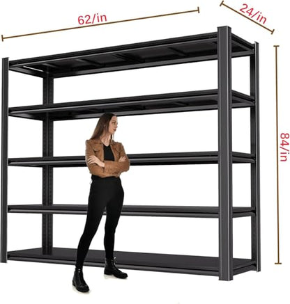 84" H Garage Shelving Heavy Duty Storage Shelves 5000 LBS Adjustable Metal Shelving Uints and Storage for Garage,Warehouse,School,Commercial,Business, 62 "W x 24 "D x 84 "H (1) - size: 5T 62 "W x 24 "D x 84 "H