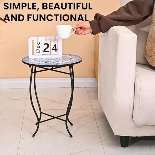 Metal Round Side Table, Weather Resistant Patio Accent Table for Indoor Outdoor Use, Plant Stand for Flower Pots Vase Home Decor, Easy Assemble