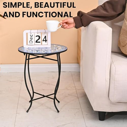 Metal Round Side Table, Weather Resistant Patio Accent Table for Indoor Outdoor Use, Plant Stand for Flower Pots Vase Home Decor, Easy Assemble