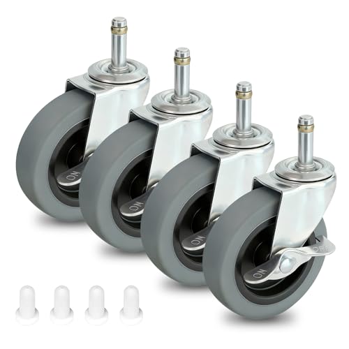 4 Inches Stem Caster Wheels,7/16-Inch Stem Diameter Rubber Casters Set of 4 with Side Brake,Heavy Duty TPR Replacement Wheels for Utility Cart Rubbermaid Mop Bucket Shop Vac Weber Grills - 4 Pack - style: 7/16"x1-3/8"(with brake)