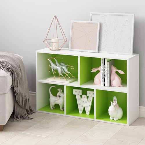 Furinno LUDER Book Shelf, 5-Cube Bookshelf, Reversible Bookcase, 9.4 x 19.5 x 31.5, Easy Assembly, for Living Room, Bedroom, Home Office, White/Green - color: White/Green, size: 5-Cube