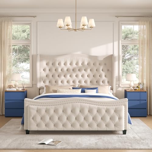Keyluv 3 Drawers Nightstand Set of 2 with Charging Station, Modern Bedside Table with USB Ports, Sofa Side Table Night Stand with Storage, Sturdy End Table for Bedroom/Living Room/Home Office, Blue - color: Blue