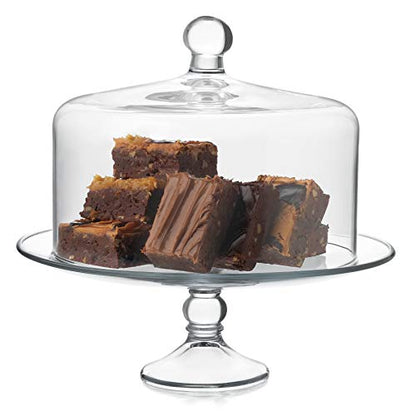 Libbey Selene Glass Cake Stand with Dome Lid, Elegant Curved Footed, Covered Cake Stand, Versatile Serving Dish for Variety of Desserts and More | Curved Pedestal Showcases Pastries, Cupcakes, Pies, Clear Cover Keeps Sweets Fresh for Parties and Tidy Serv