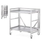 2 Shelf Rolling Cart with Wheels, 660lbs Capacity Collapsible Steel Rolling Utility Cart, Heavy-Duty Foldable Workbench, Metal Rolling Storage Cart with Handle for Groceries, Warehouse (36" Lx26 W) - color: Plate 660lbs Capacity
