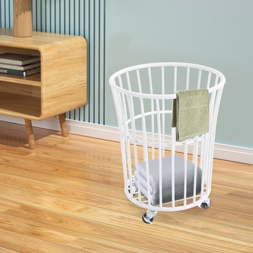 Rolling Laundry Basket Cart Metal Laundry Basket with Wheels,Portable Laundry Hamper Bathroom Dirty Clothes Storage, 11.8in Base Diameter, 14.2(D)×15.7in(H)(J) - size: J
