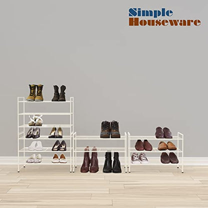 Simple Houseware 3-Tier Stackable Shoes Rack Storage Shelf, White - color: White, style: Wired Grid Panel