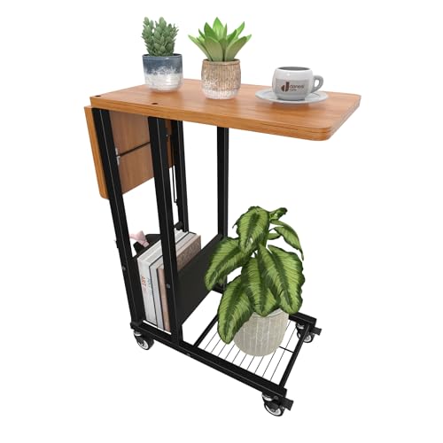 Simple Trending C Shaped End Table, Folding TV Tray Couch Side Table for Sofa on Wheels, Black - size: Folding Table Top Single Set
