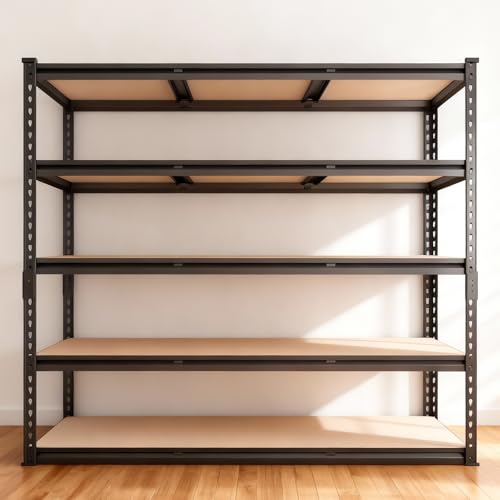 48W Garage Shelving,3250 LBS Heavy Duty Garage Shelves,5-Tier Adjustable Storage Shelves,Easy Assembly Industrial Shelving Unit for Garage,Basement,Warehouse, Pantry (72"*48"*18.9) - size: Black 72"*48"*18.9" 5T