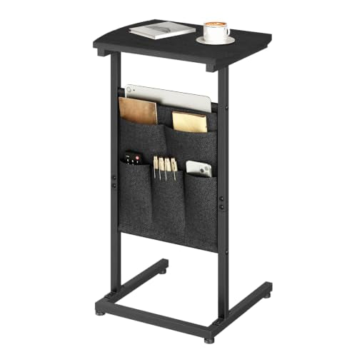 HOOBRO C Shaped End Table, 28.3" Side Table for Small Spaces, Couch Table, Slide Under Sofa Tray Table, Storage Bag, for Living Room, Bedroom, Black BB40SF01 - color: Black