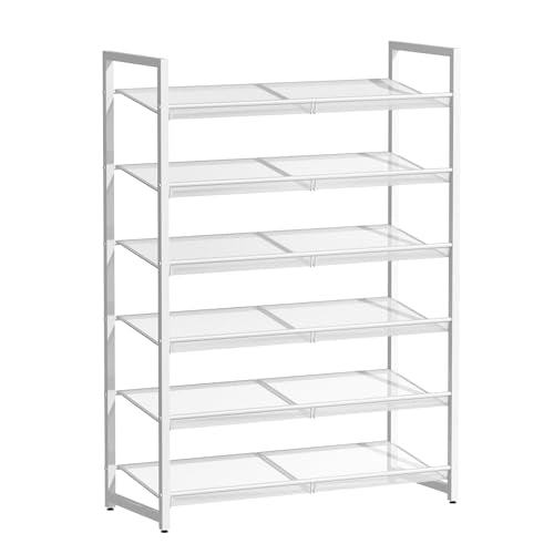 Metal Shoe Rack, 6-Tier Shoe Organizer for Entryway, Tall Shoes Stand with Angled Shelves, Holds 18-24 Pairs, Large Shoe Storage Shelf for Closet Garage Bedroom, White - color: White, size: 6Tier