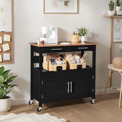 Best Choice Products 36in Large Rolling Kitchen Island Cart, 2-Door Cabinet, 2 Drawers, Pull-Out Shelf, Power Outlet, Hooks, & Swivel Lockable Wheels - Black - style: Black